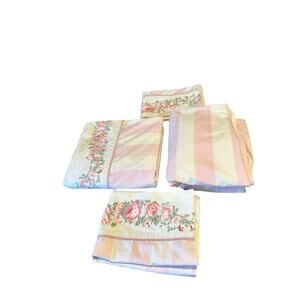 VTG Laura Ashley Country Roses Full Size Sheet Set Flat Fitted 2 Standard Cases